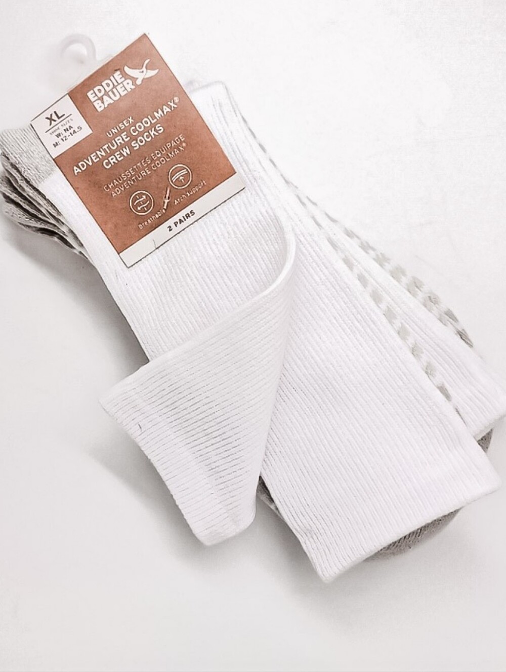 New 2-PK Eddie Bauer Adventure COOLMAX Lightweight EcoMade Hiking Crew Socks 12